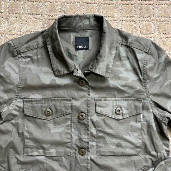 Vuori Ripstop Jacket Womens XS Gray Green Camo Button Up Organic Cotton Stretch - Picture 3 of 8